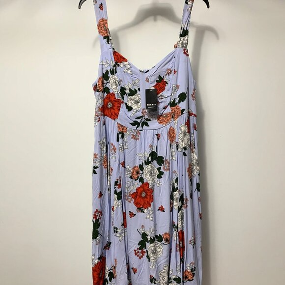 Torrid Sleeveless Light Blue Floral Challis Mini Dress Size 1 - Picture 2 of 10